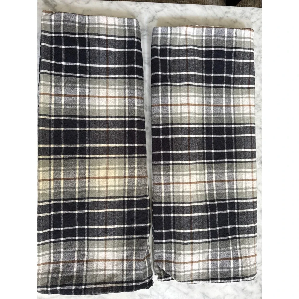 Flannel from Portugal California King Pillowcase Set 100 Cotton Grey Plaid 2pc